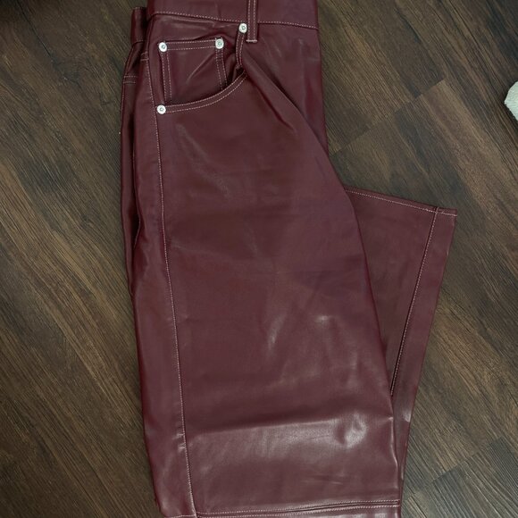 The Colette Wide Legs Jeans by Maeve Purple Plum Faux Leather Pants - Picture 7 of 8